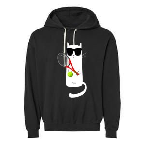 Funny Cat Wearing Sunglasses Playing Tennis Sport Garment-Dyed Fleece Hoodie