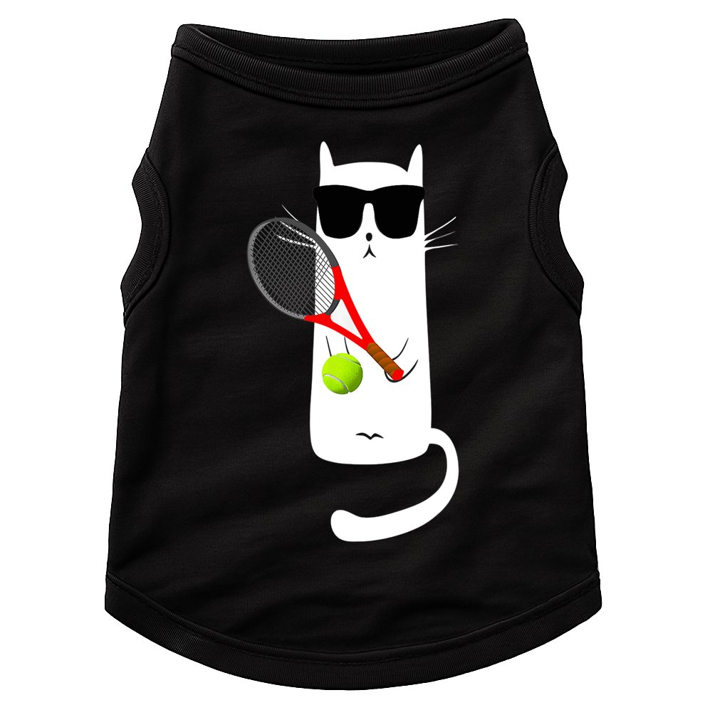 Funny Cat Wearing Sunglasses Playing Tennis Sport Doggie Tank