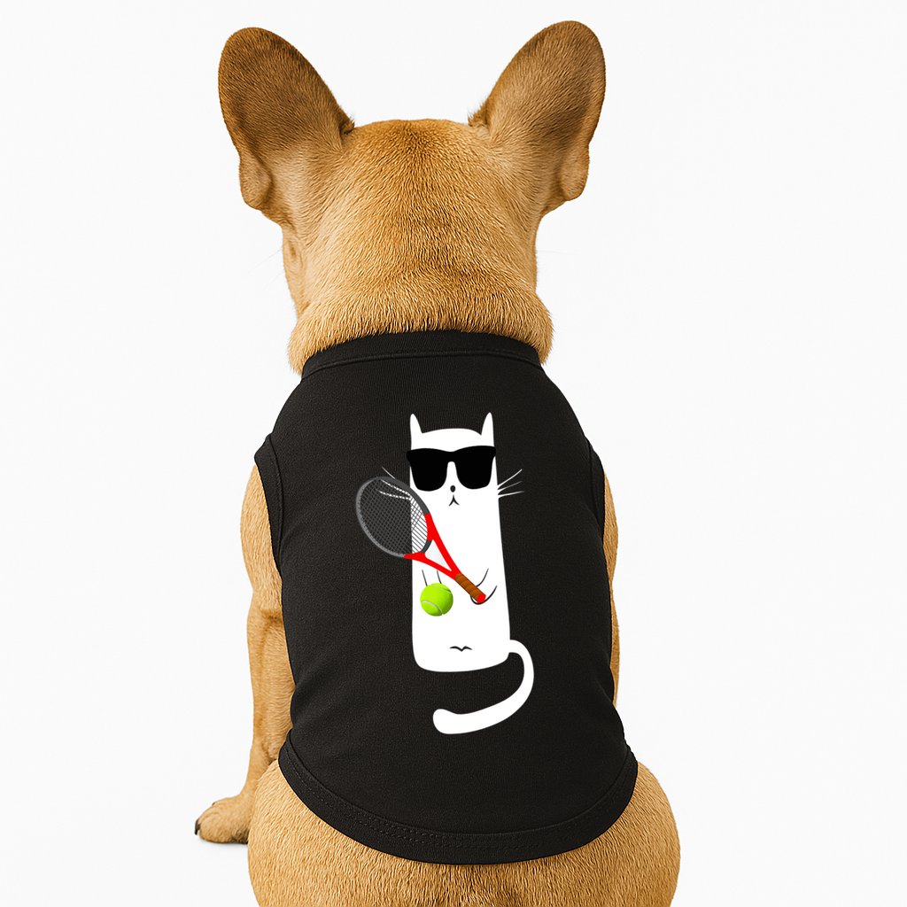 Funny Cat Wearing Sunglasses Playing Tennis Sport Doggie Tank