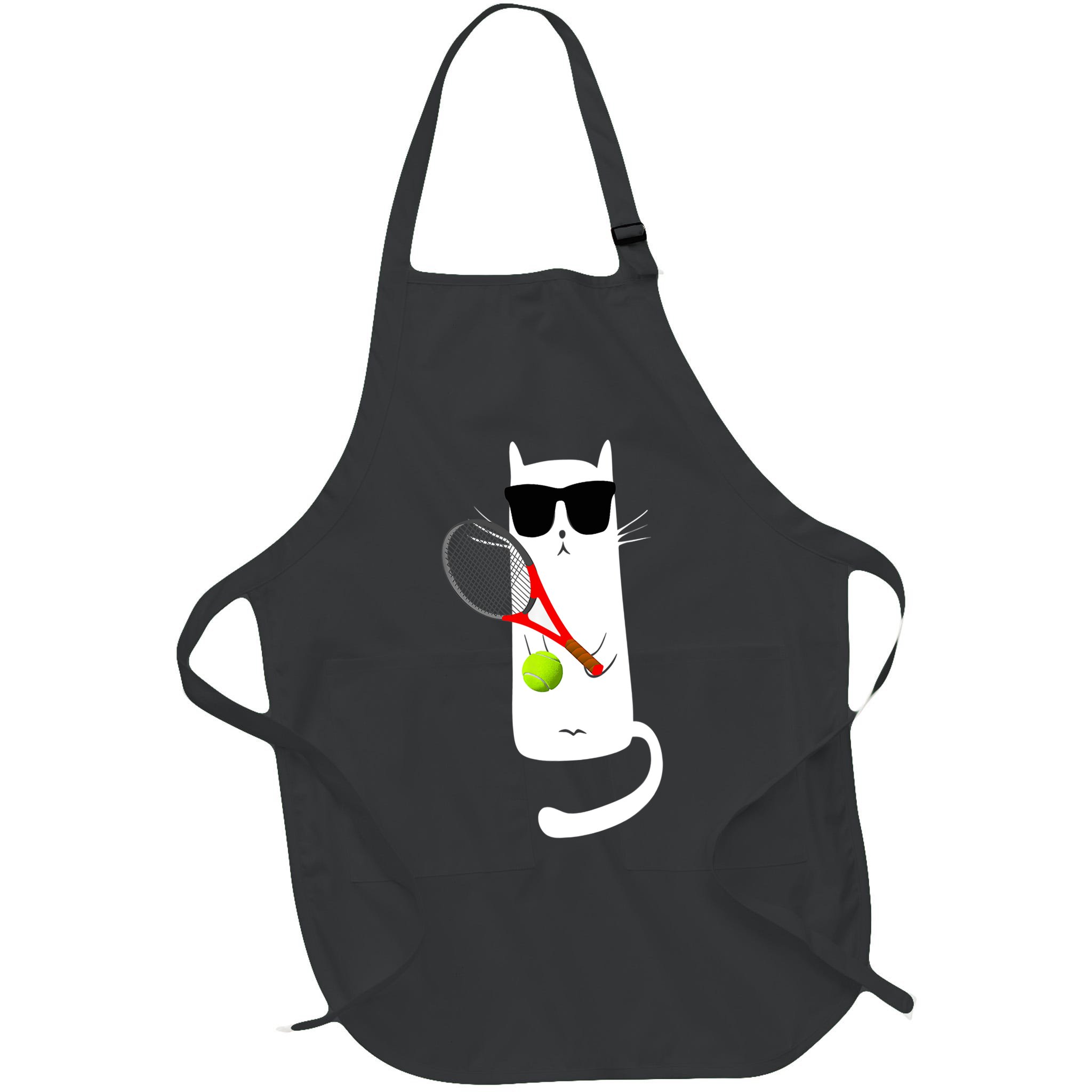Funny Cat Wearing Sunglasses Playing Tennis Sport Apron
