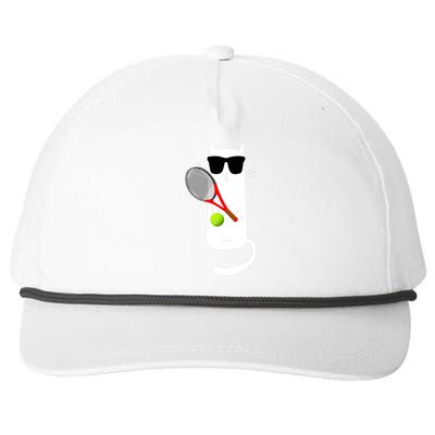 Funny Cat Wearing Sunglasses Playing Tennis Sport Snapback Five-Panel Rope Hat