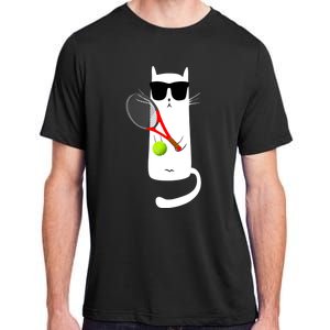 Funny Cat Wearing Sunglasses Playing Tennis Sport Adult ChromaSoft Performance T-Shirt