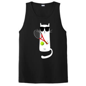 Funny Cat Wearing Sunglasses Playing Tennis Sport PosiCharge Competitor Tank