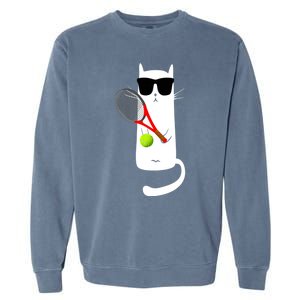 Funny Cat Wearing Sunglasses Playing Tennis Sport Garment-Dyed Sweatshirt