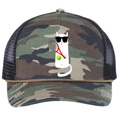 Funny Cat Wearing Sunglasses Playing Tennis Sport Retro Rope Trucker Hat Cap