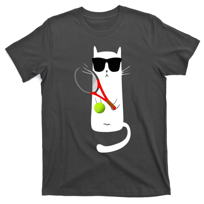 Funny Cat Wearing Sunglasses Playing Tennis Sport T-Shirt