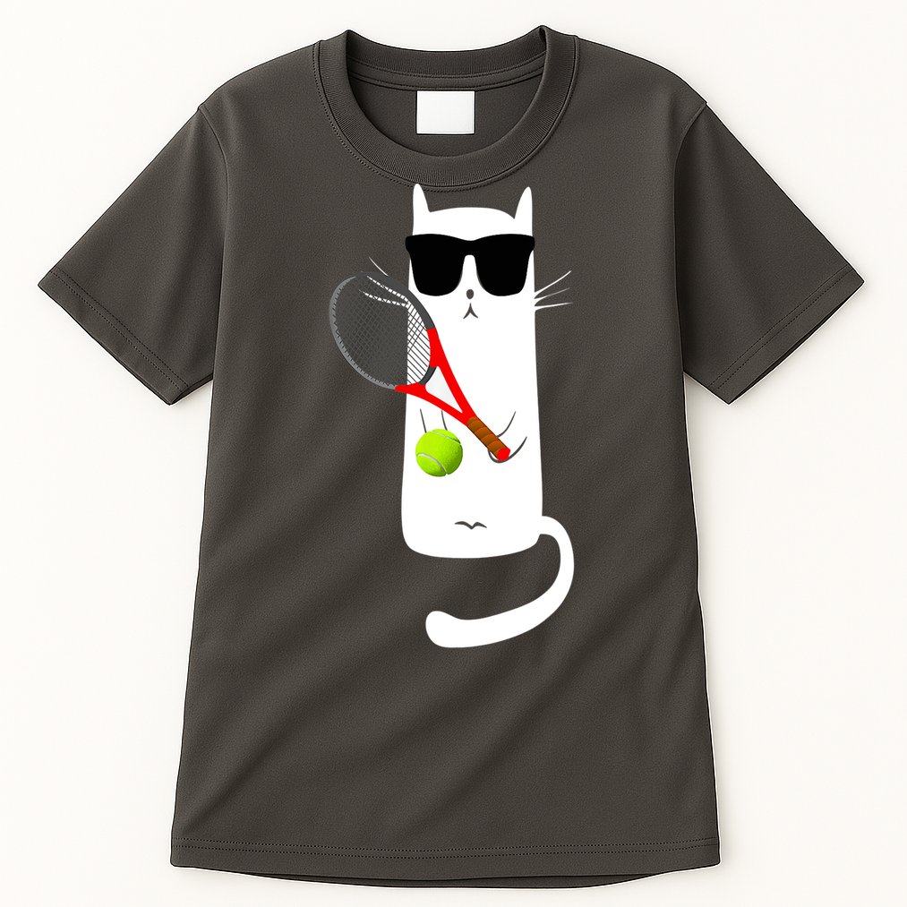 Funny Cat Wearing Sunglasses Playing Tennis Sport Tall T-Shirt