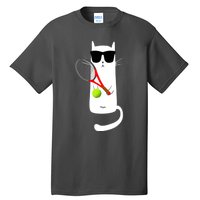 Funny Cat Wearing Sunglasses Playing Tennis Sport Tall T-Shirt