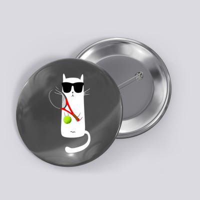 Funny Cat Wearing Sunglasses Playing Tennis Sport Button