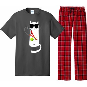 Funny Cat Wearing Sunglasses Playing Tennis Sport Pajama Set