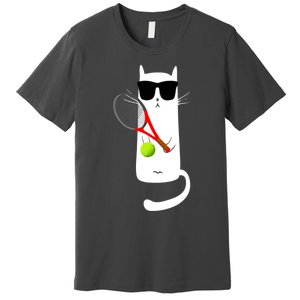 Funny Cat Wearing Sunglasses Playing Tennis Sport Premium T-Shirt