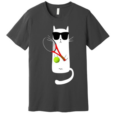 Funny Cat Wearing Sunglasses Playing Tennis Sport Premium T-Shirt