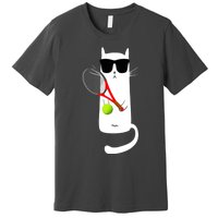 Funny Cat Wearing Sunglasses Playing Tennis Sport Premium T-Shirt