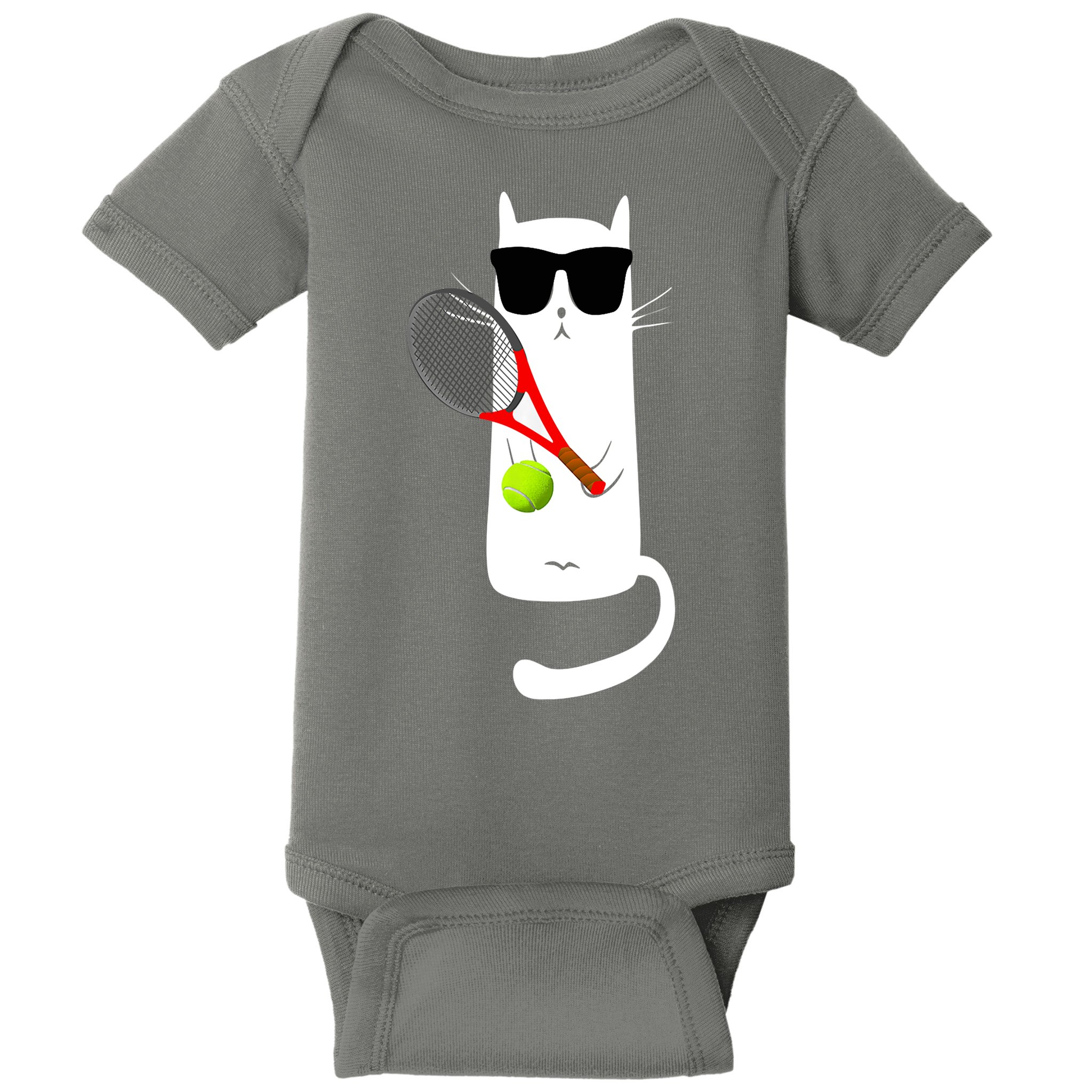 Funny Cat Wearing Sunglasses Playing Tennis Sport Baby Bodysuit