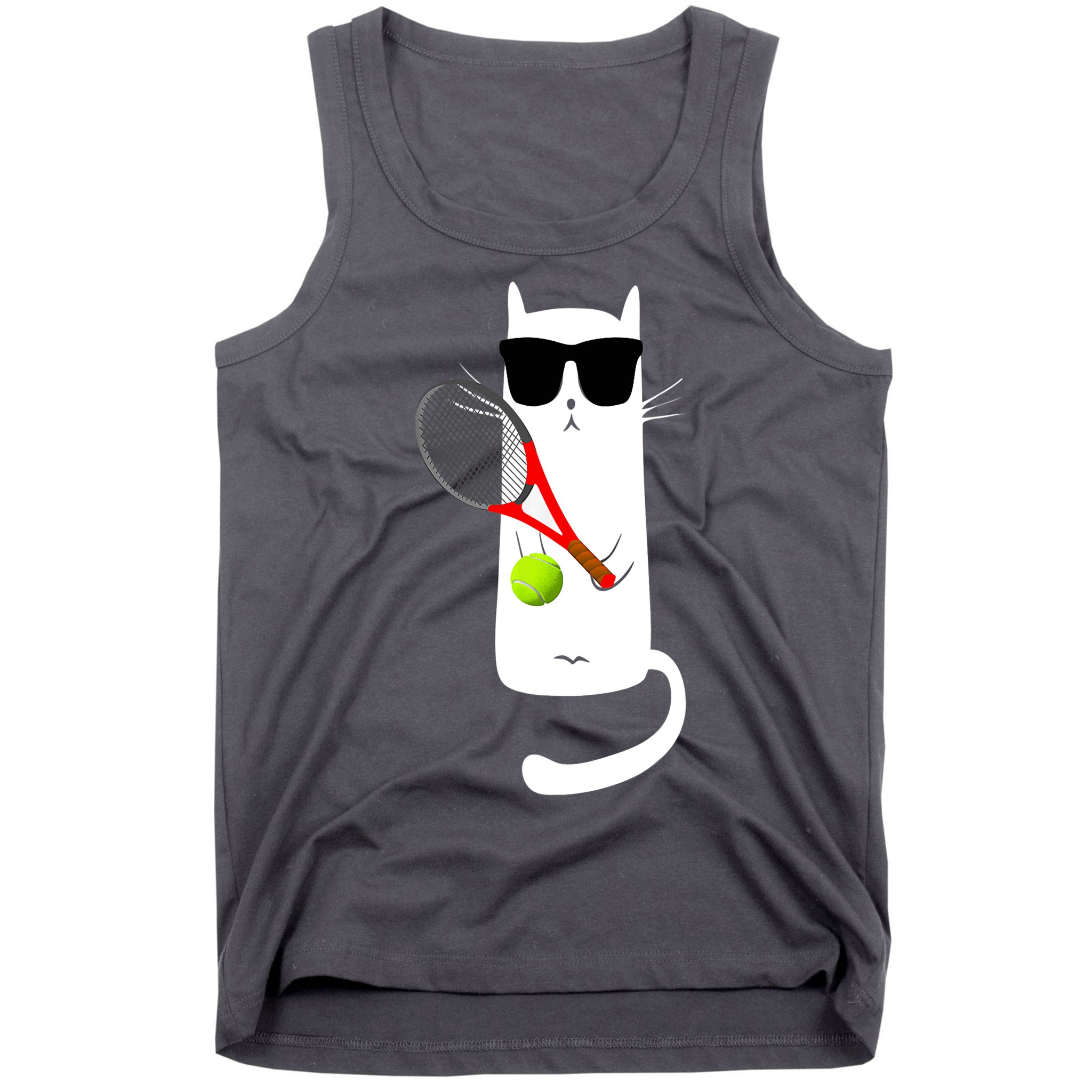 Funny Cat Wearing Sunglasses Playing Tennis Sport Tank Top