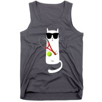 Funny Cat Wearing Sunglasses Playing Tennis Sport Tank Top