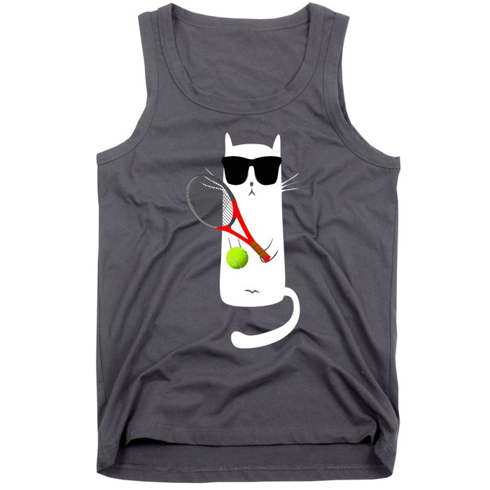 Funny Cat Wearing Sunglasses Playing Tennis Sport Tank Top