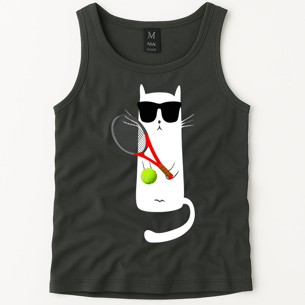 Funny Cat Wearing Sunglasses Playing Tennis Sport Tank Top