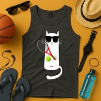 Funny Cat Wearing Sunglasses Playing Tennis Sport Tank Top