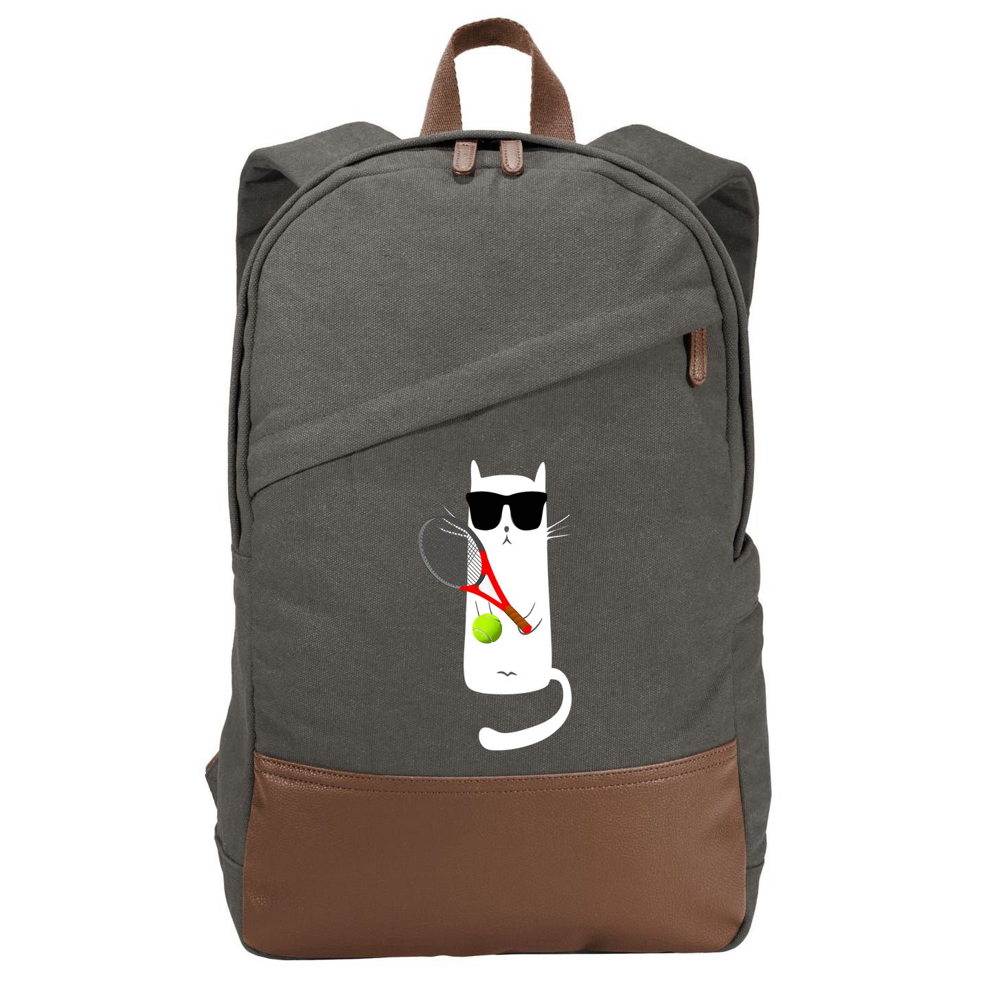 Funny Cat Wearing Sunglasses Playing Tennis Sport Cotton Canvas Backpack