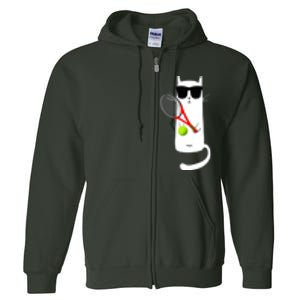 Funny Cat Wearing Sunglasses Playing Tennis Sport Full Zip Hoodie