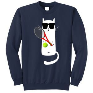 Funny Cat Wearing Sunglasses Playing Tennis Sport Sweatshirt