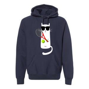 Funny Cat Wearing Sunglasses Playing Tennis Sport Premium Hoodie