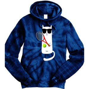 Funny Cat Wearing Sunglasses Playing Tennis Sport Tie Dye Hoodie