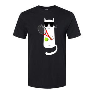 Funny Cat Wearing Sunglasses Playing Tennis Sport Softstyle CVC T-Shirt