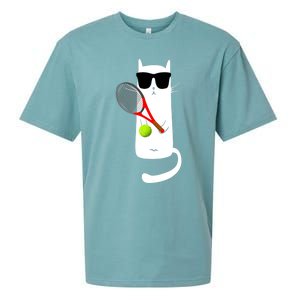 Funny Cat Wearing Sunglasses Playing Tennis Sport Sueded Cloud Jersey T-Shirt