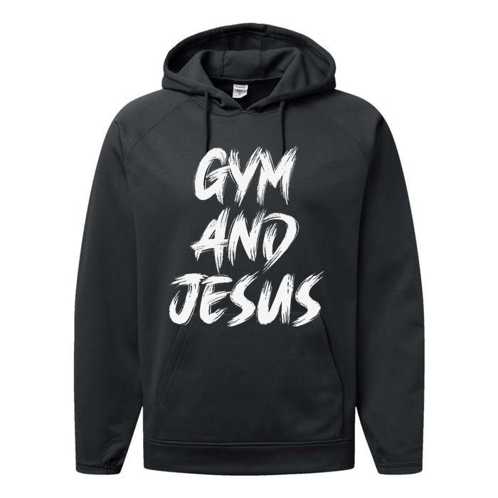 Funny Christian Workout Fitness Gym Jesus Performance Fleece Hoodie