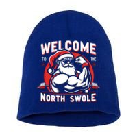 Funny Christmas Weightlifting Workout Gym North Swole Gift Short Acrylic Beanie