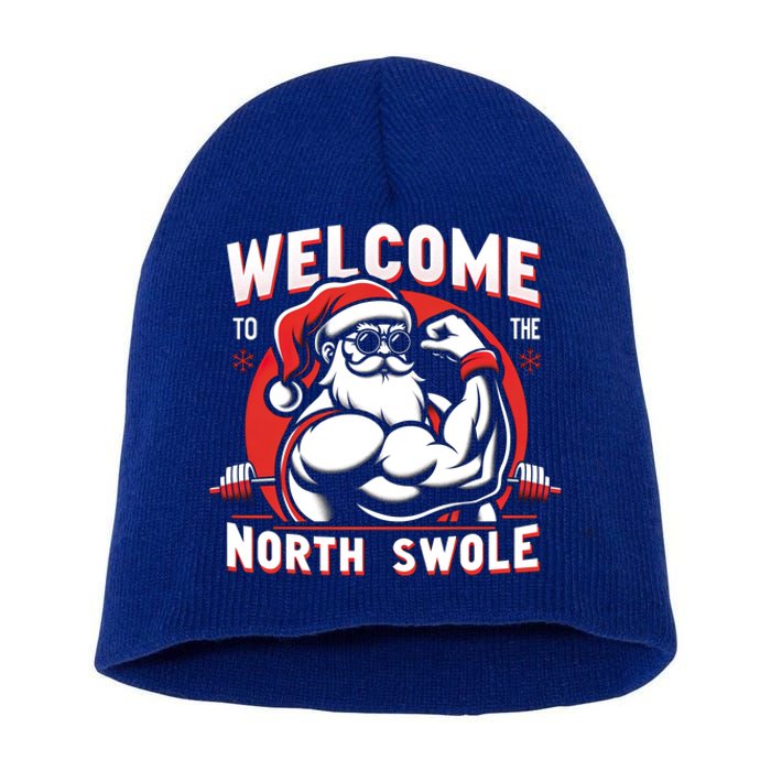 Funny Christmas Weightlifting Workout Gym North Swole Gift Short Acrylic Beanie