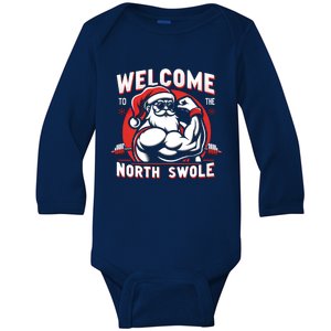 Funny Christmas Weightlifting Workout Gym North Swole Gift Baby Long Sleeve Bodysuit