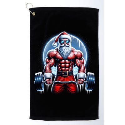 Funny Christmas Workout Deadlift Santa Weightlifting Meaningful Gift Platinum Collection Golf Towel