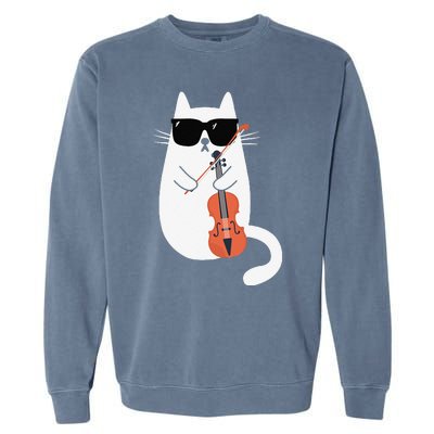 Funny Cat Wearing Sunglasses Playing Violin Viola Musician Garment-Dyed Sweatshirt