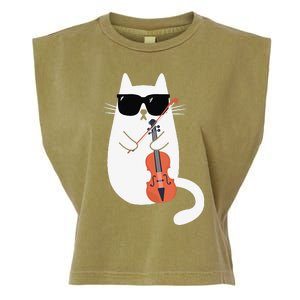 Funny Cat Wearing Sunglasses Playing Violin Viola Musician Garment-Dyed Women's Muscle Tee