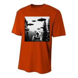 Funny Capybara With Alien Ufo Spaceship. Capybara Lovers Performance Sprint T-Shirt