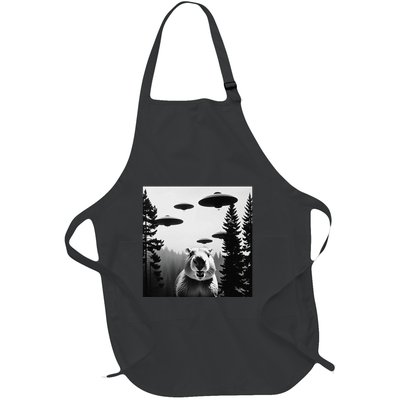 Funny Capybara With Alien Ufo Spaceship. Capybara Lovers Full-Length Apron With Pockets