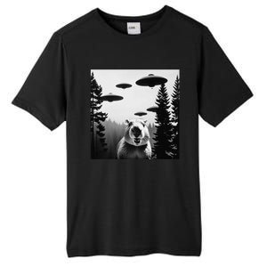 Funny Capybara With Alien Ufo Spaceship. Capybara Lovers Tall Fusion ChromaSoft Performance T-Shirt