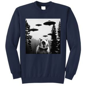 Funny Capybara With Alien Ufo Spaceship. Capybara Lovers Tall Sweatshirt