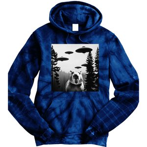 Funny Capybara With Alien Ufo Spaceship. Capybara Lovers Tie Dye Hoodie