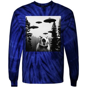 Funny Capybara With Alien Ufo Spaceship. Capybara Lovers Tie-Dye Long Sleeve Shirt