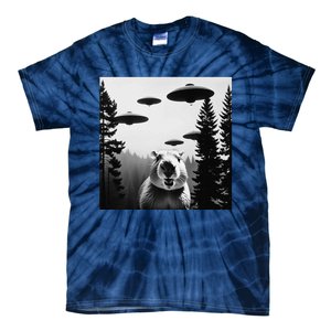 Funny Capybara With Alien Ufo Spaceship. Capybara Lovers Tie-Dye T-Shirt