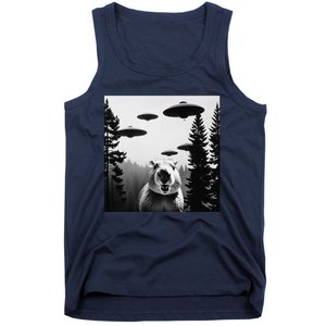 Funny Capybara With Alien Ufo Spaceship. Capybara Lovers Tank Top