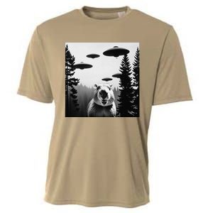 Funny Capybara With Alien Ufo Spaceship. Capybara Lovers Cooling Performance Crew T-Shirt