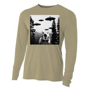 Funny Capybara With Alien Ufo Spaceship. Capybara Lovers Cooling Performance Long Sleeve Crew