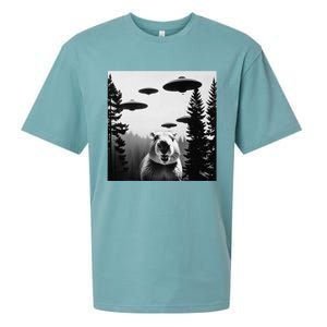 Funny Capybara With Alien Ufo Spaceship. Capybara Lovers Sueded Cloud Jersey T-Shirt