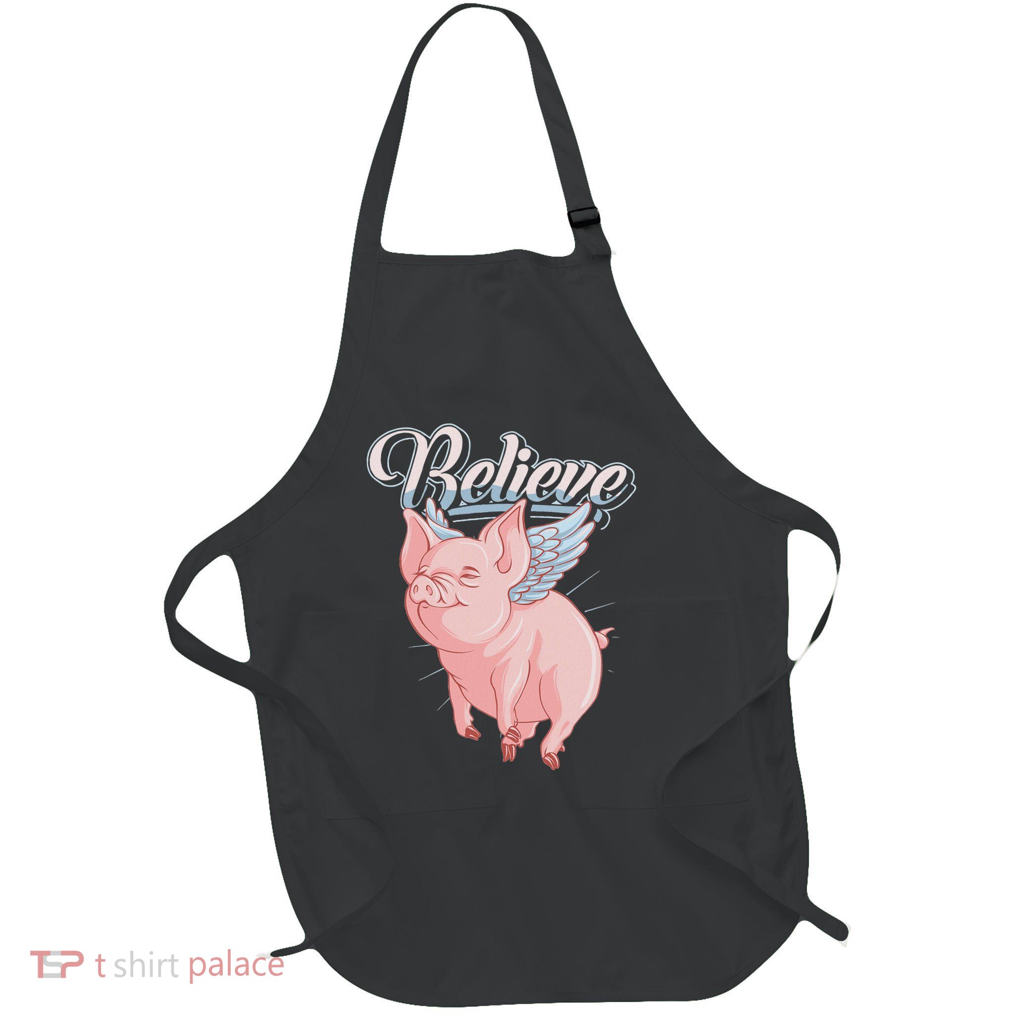 Funny Cute When Pigs Fly Believe Idiom Full-Length Apron With Pockets