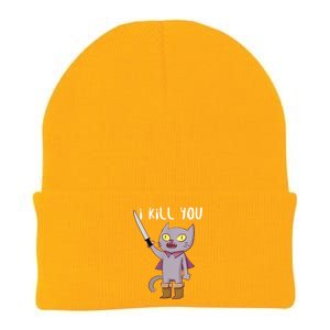 Funny Cat With Knife Cat Lovers Knit Cap Winter Beanie